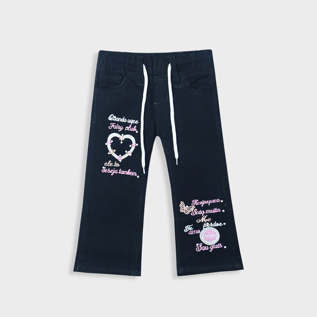 Premium Quality Girls Embroidered Stretch Black Flared Jeans