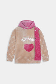 Imported Girls Pull Over Kotrai Velvet Printed Hoodie