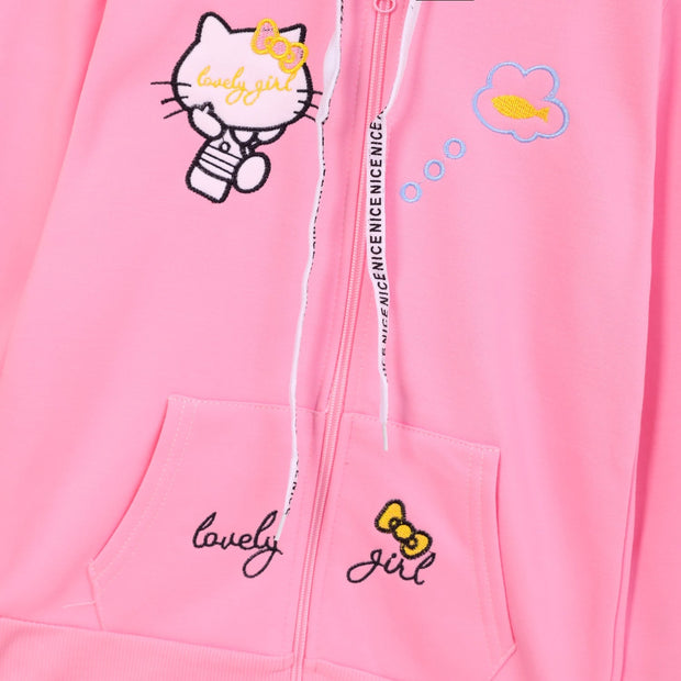 Imported Hello Kitty Embroidered Fleece Hoodie For Girls