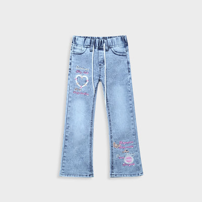 Premium Quality Girls Embroidered Stretch Flared Jeans