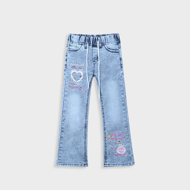 Premium Quality Girls Embroidered Stretch Flared Jeans