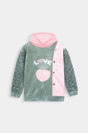 Imported Girls Pull Over Kotrai Velvet Printed Hoodie