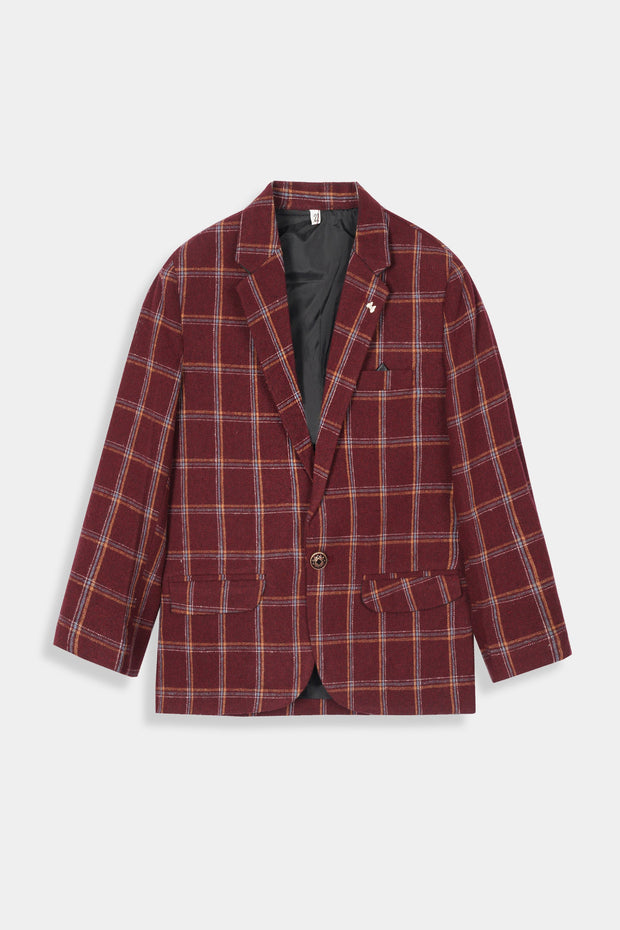 Boys Imported Soft Wool Red & White Check Coat