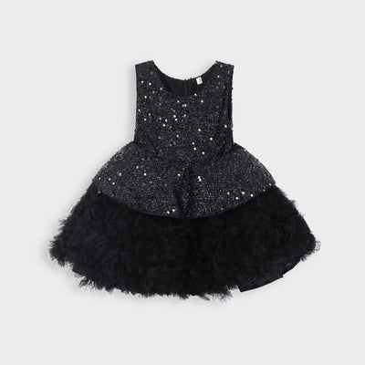 Girls Premium "Quality Body Frill Black Frock With Back Bow"