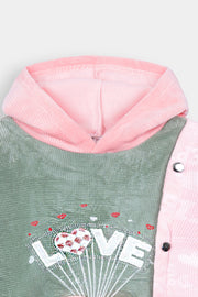 Imported Girls Pull Over Kotrai Velvet Printed Hoodie