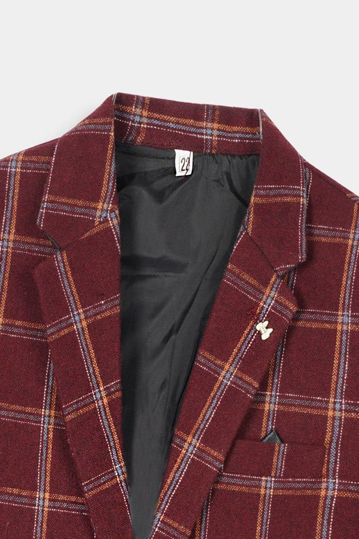 Boys Imported Soft Wool Red & White Check Coat