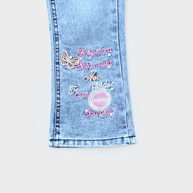 Premium Quality Girls Embroidered Stretch Flared Jeans