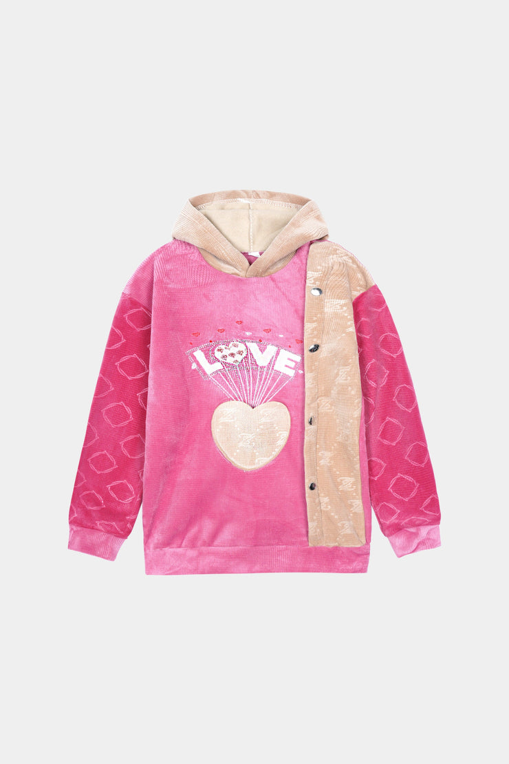 Imported Girls Pull Over Kotrai Velvet Printed Hoodie