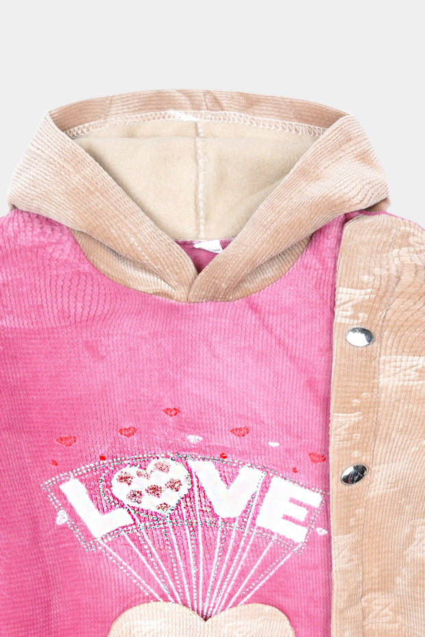 Imported Girls Pull Over Kotrai Velvet Printed Hoodie