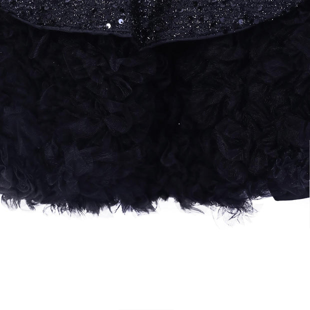 Girls Premium "Quality Body Frill Black Frock With Back Bow"