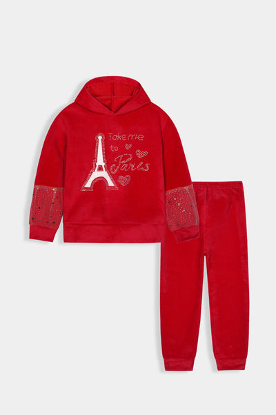 Imported Girls Pull Over Kotrai Velvet Sequin Hoodie Suit