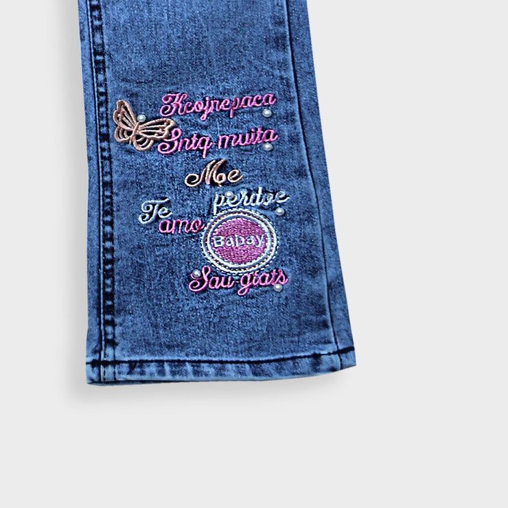 Premium Quality Girls Embroidered Stretch Flared Jeans