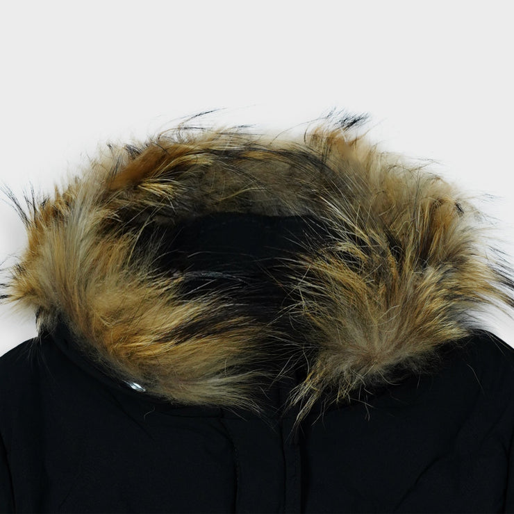 Girls imported Quilted Black Zipper Hoodie Jacket With Fur Lined Cap