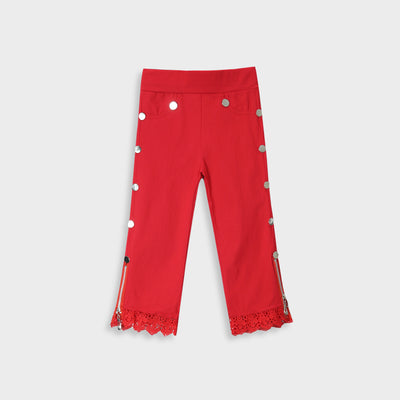 Imported For Girls Red Pant Tights Side Panel Silver Stud