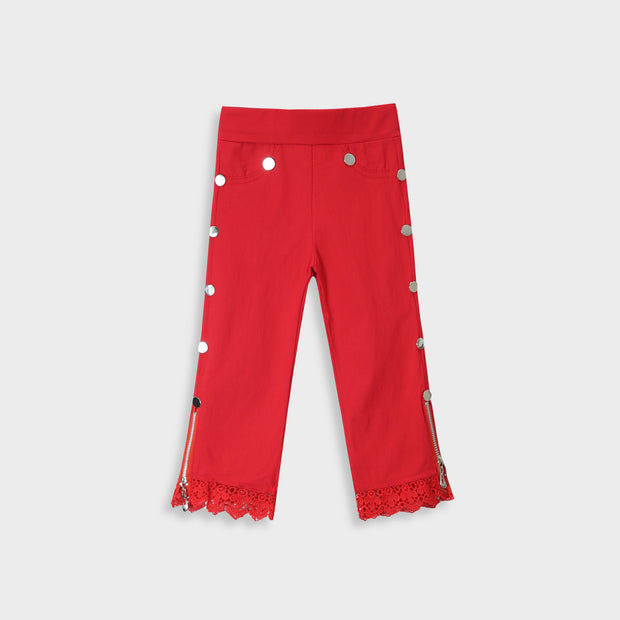 Imported For Girls Red Pant Tights Side Panel Silver Stud