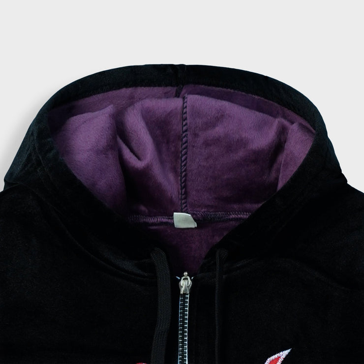 Kids Panel Sleeves Embroidered Velvet Black Zipper Hoodie