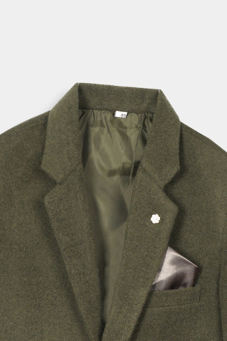 Boys Imported Soft Wool Dark Green Coat