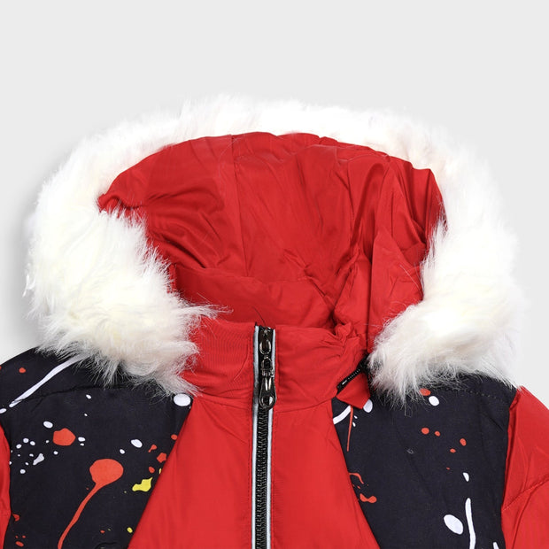 Girls imported Printed Quilted Zipper Hoodie Jacket With Fur Cap