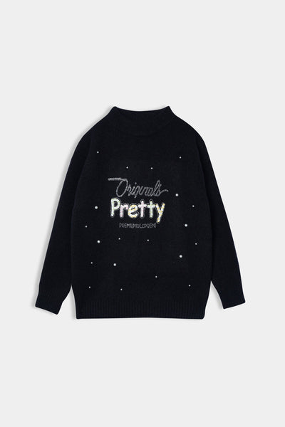 Imported Soft Wool Black And White Pretty Sweatshirt For Girls