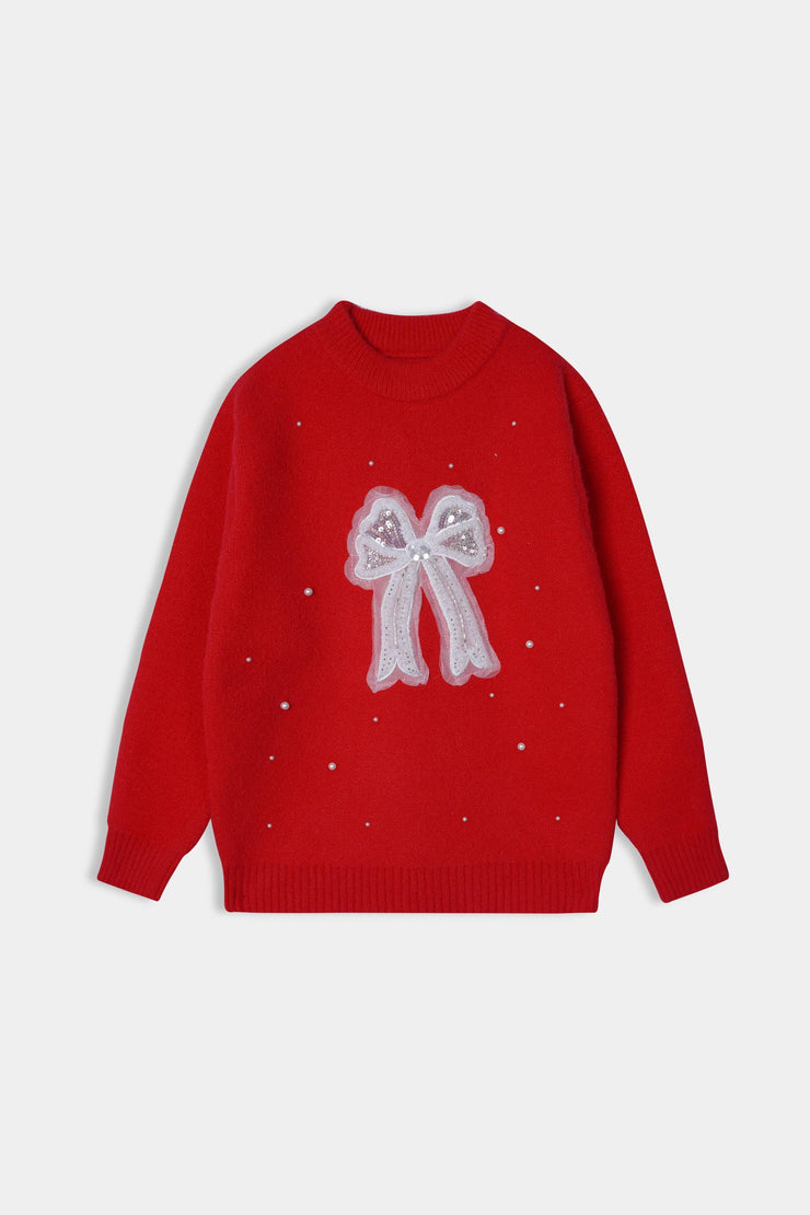 Imported Soft Wool Red Sweatshirt For Girls