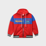 Kids Printed Panel Fleece Red Zipper Hoodie