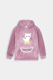 Imported Girls Pull Over Kotrai Velvet Printed Hoodie