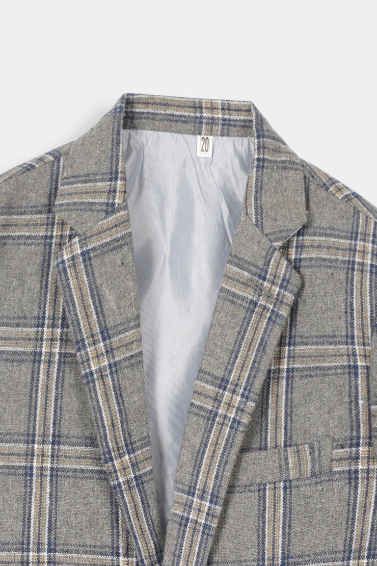 Boys Imported Soft Wool Grey Check Coat