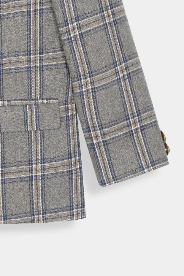 Boys Imported Soft Wool Grey Check Coat