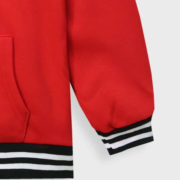 Kids Printed Panel Fleece Red Zipper Hoodie