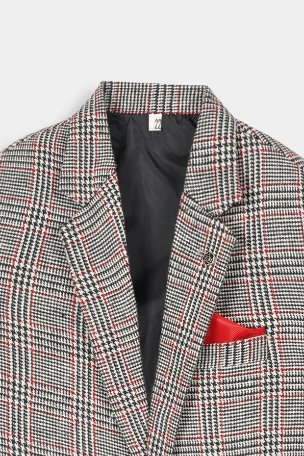 Boys Imported Soft Wool Grey & Blue Check Coat