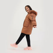 Girls imported Long Zipper Hoodie Jacket With Fur Lined Cap