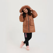 Girls imported Long Zipper Hoodie Jacket With Fur Lined Cap