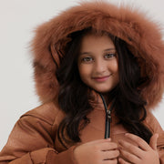 Girls imported Long Zipper Hoodie Jacket With Fur Lined Cap