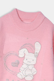 Imported Soft Wool Baby Pink And White Rabbit Sweatshirt For Girls