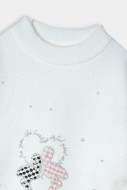 Imported Soft Wool White And Silver Heart Sweatshirt For Girls