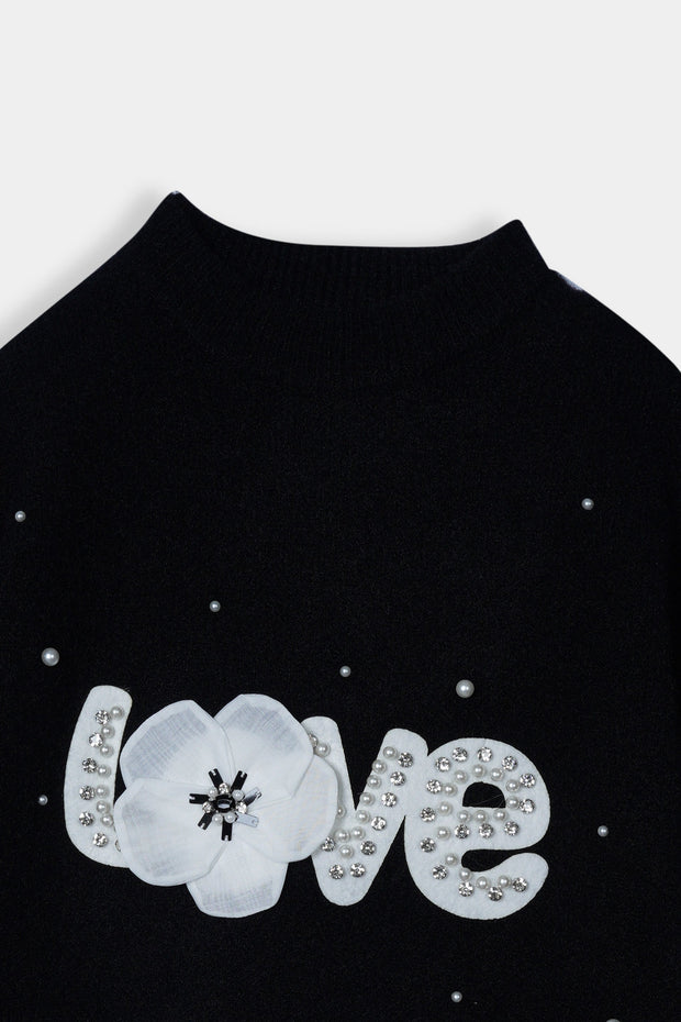 Imported Soft Wool Black And White Stud Sweatshirt For Girls