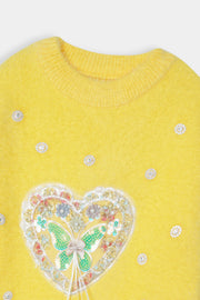 Imported Soft Wool Yelloe Sweatshirt For Girls