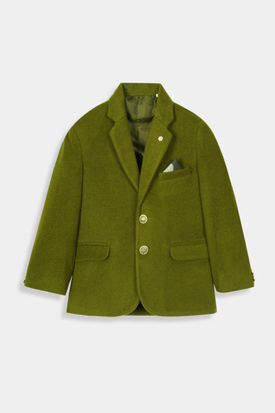 Boys Imported Soft Wool Olive Coat