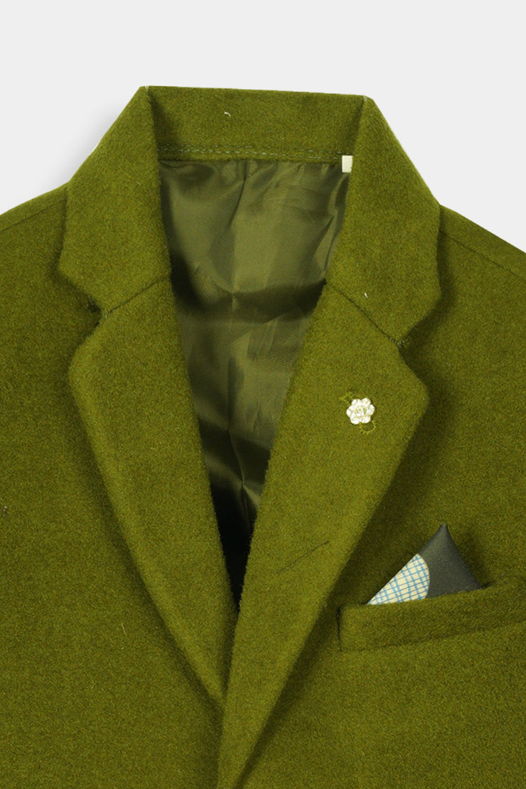 Boys Imported Soft Wool Olive Coat