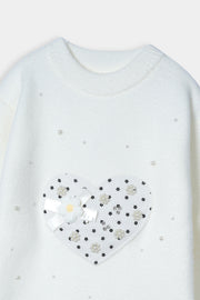 Imported Soft Wool White Sweat Shirt With Black Stud For Girls