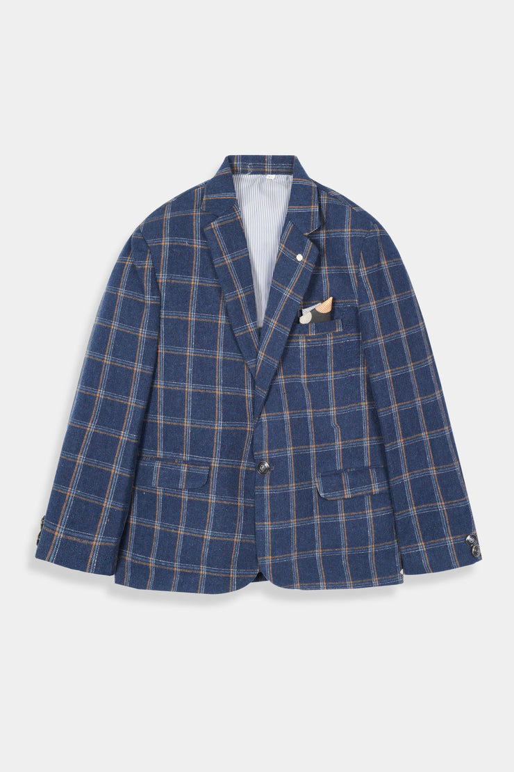 Boys Imported Soft Wool Blue Check Coat