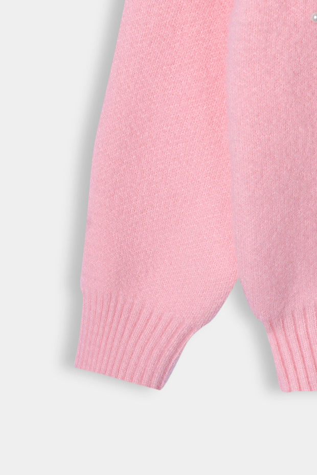 Imported Soft Wool Baby Pink And White Rabbit Sweatshirt For Girls