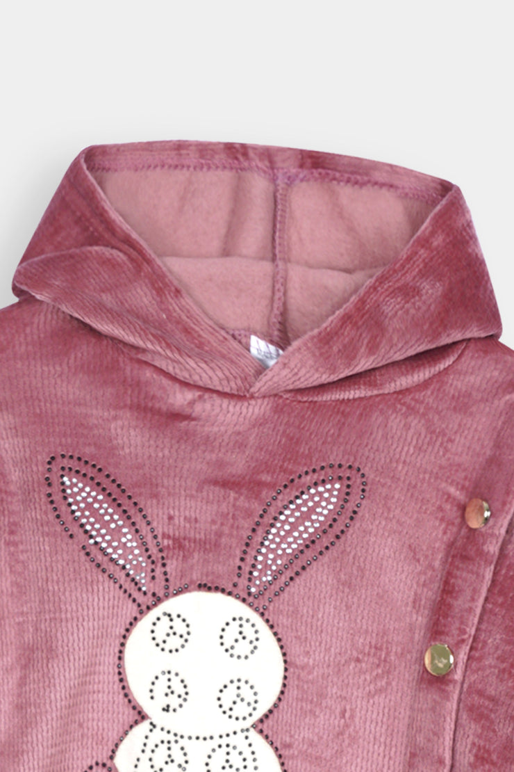 Imported Girls Pull Over Kotrai Velvet Printed Hoodie Suit