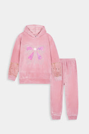 Imported Girls Pull Over Kotrai Velvet Sequin Hoodie Suit