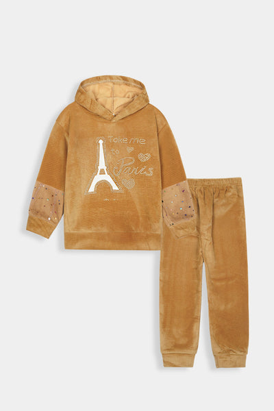 Imported Girls Pull Over Kotrai Velvet Sequin Hoodie Suit