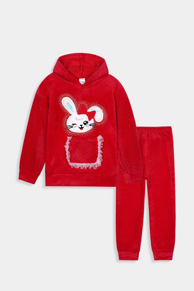 Imported Girls Pull Over Kotrai Velvet Printed Hoodie Suit